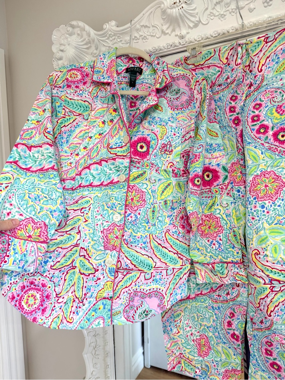 Ralph Lauren Multicolor Floral Paisley Print Pajama Shirt and Pants Matching Set - Picture 5 of 7